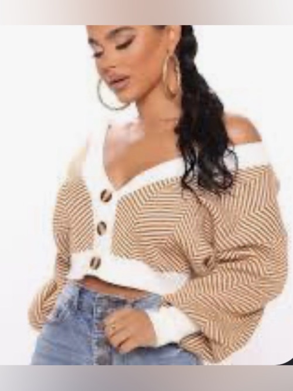 Fashion Nova Madison Stripe "Chevron”Cropped Cardigan Size S